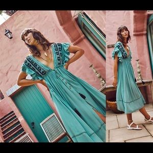 Free People Bali Embroidered Midi Casual Dress